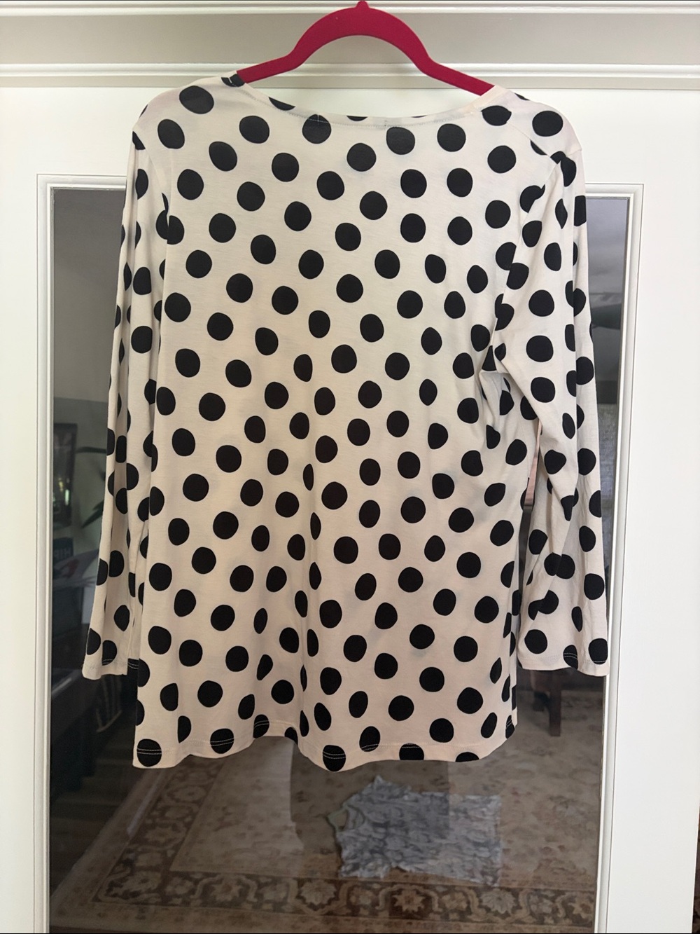 Polka Dot 3/4 length Sleeve Scoop Neck Top - Black on Cream - Picture 3 of 3